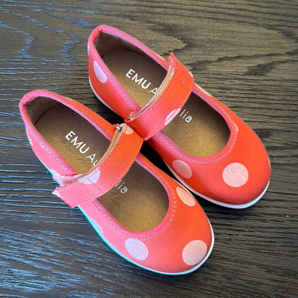 Emu Australia size 10 toddler shoe. Red with pink polka dot. Never worn